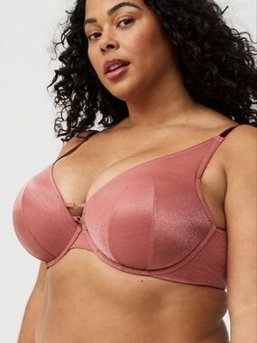 NWT Torrid Plunge Push Up Shimmer Bra 44C Withered Rose High Apex